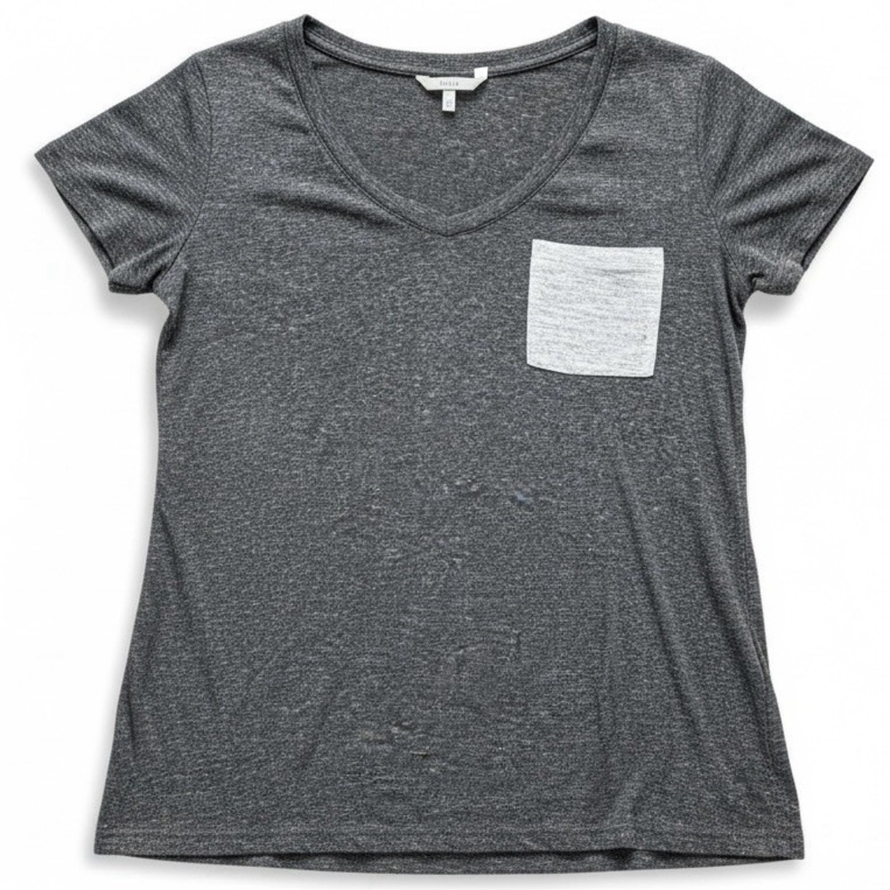 BKE Womens Pocket T Shirt Medium Gray V Neck Fitted Casual Basic Tee